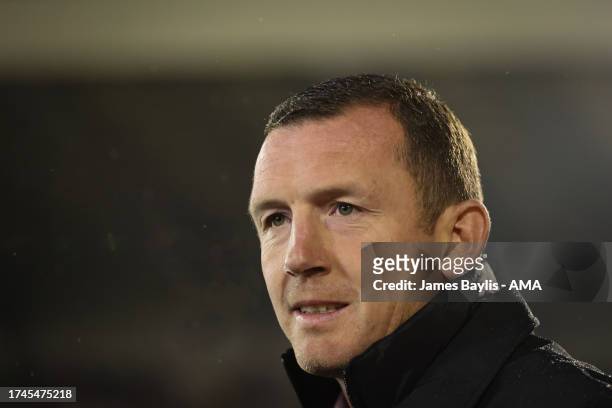 Neill Collins the head coach / manager of Barnsley during the Sky Bet League One match between Barnsley and Shrewsbury Town at Oakwell Stadium on...