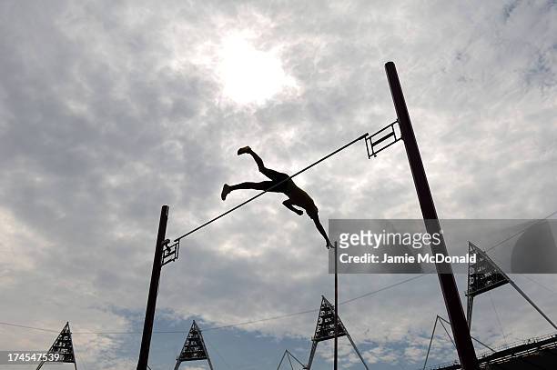 Renaud Lavillenie of France competes in the Men's Pole Vault during day two of the Sainsbury's Anniversary Games - IAAF Diamond League 2013 at The...