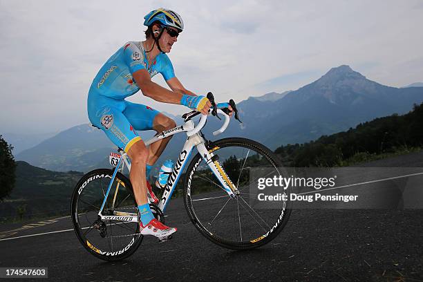 Jakob Fuglsang of Denmark riding for Astana Pro Team competes during stage seventeen of the 2013 Tour de France, a 32KM Individual Time Trial from...