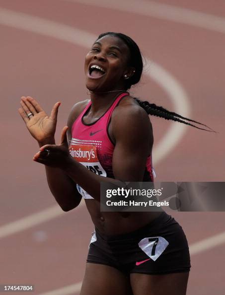 Blessing Okagbare of Nigeria celebrates first place in the Women's News  Photo - Getty Images