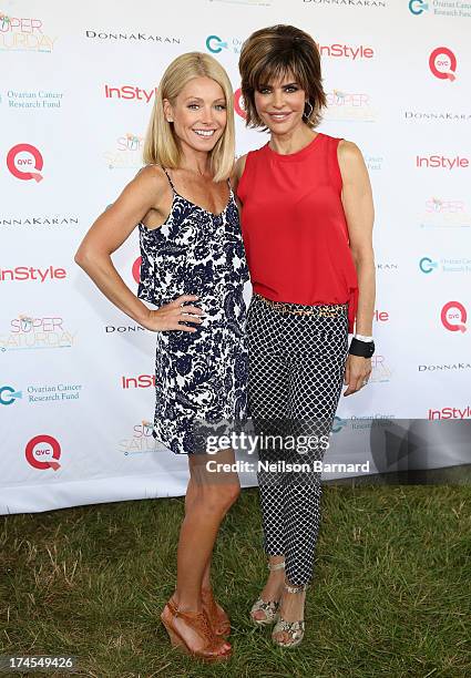 Star and Host Kelly Ripa and QVC Red Carpet Host Lisa Rinna attend QVC Presents Super Saturday LIVE! at Nova's Ark Project on July 27, 2013 in Water...
