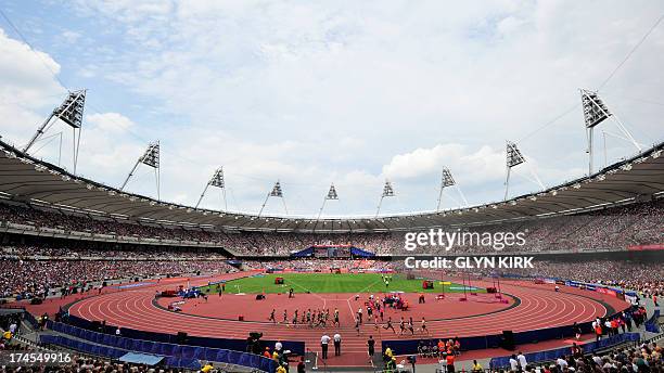 This picture shows a general view of the stadium during the London Anniversary Games International Association of Athletics Federations Diamond...