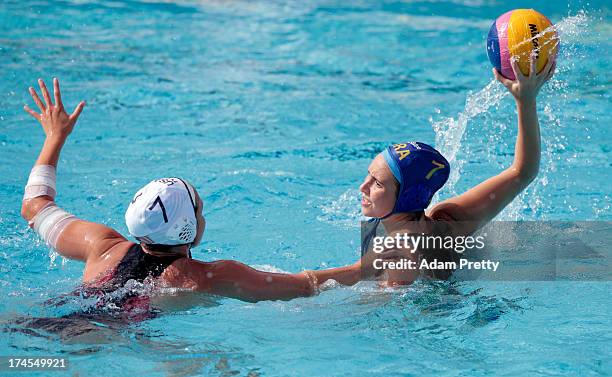 Melani Dias of Brazil in action during the Women's Water Polo quarter final qualification match between USA and Brazil during day eight of the 15th...