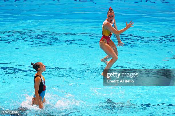 Italy compete during the Synchronized Swimming Free Combination Final on day eight of the 15th FINA World Championships at Palau Sant Jordi on July...