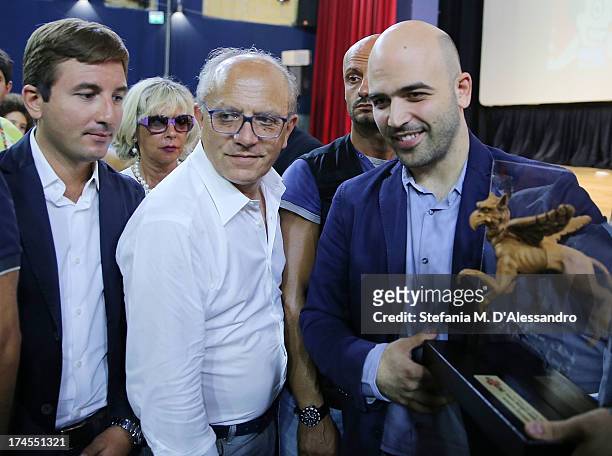 Paolo Russomando, Claudio Gubitosi and Roberto Saviano attend 2013 Giffoni Film Festival press conference on July 27, 2013 in Giffoni Valle Piana,...