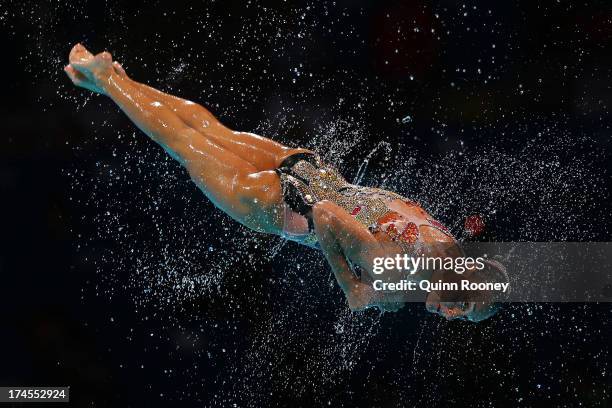 Canada compete during the Synchronized Swimming Free Combination Final on day eight of the 15th FINA World Championships at Palau Sant Jordi on July...