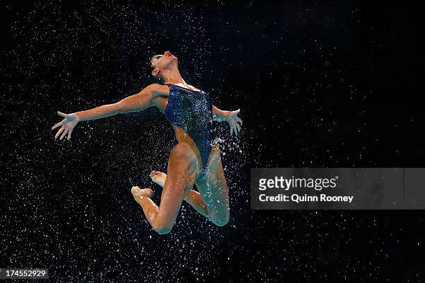 Greece compete during the Synchronized Swimming Free Combination Final on day eight of the 15th FINA World Championships at Palau Sant Jordi on July...