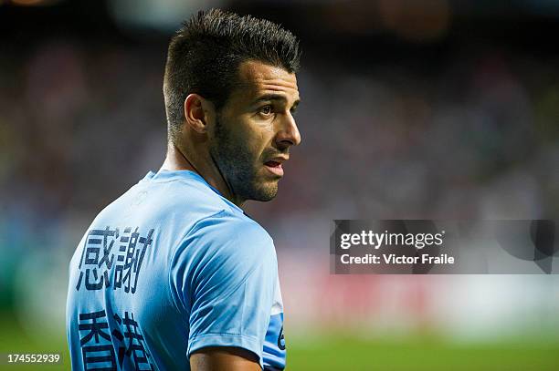 Alvaro Negredo of Machester City looks on before the Barclays Asia Trophy Final match between Manchester City and Sunderland at Hong Kong Stadium on...