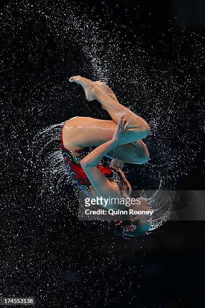 Russia competes during the Synchronized Swimming Free Combination Final on day eight of the 15th FINA World Championships at Palau Sant Jordi on July...