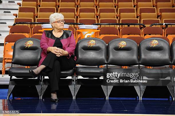 Lin Dunn, Head Coach of the Eastern Conference All-Stars looks on before the 2013 Boost Mobile WNBA All-Star Game on July 27, 2013 at Mohegan Sun...