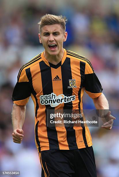 Tom Cairney of Hull in action during the Pre Season Friendly match between Birmingham City and Hull City at St Andrews on July 27, 2013 in...