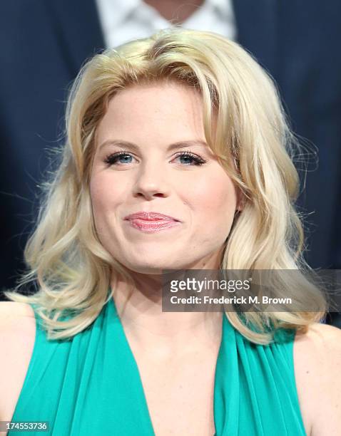 Actress Megan Hilty speaks onstage during the "Sean Saves the World" panel discussion at the NBC portion of the 2013 Summer Television Critics...
