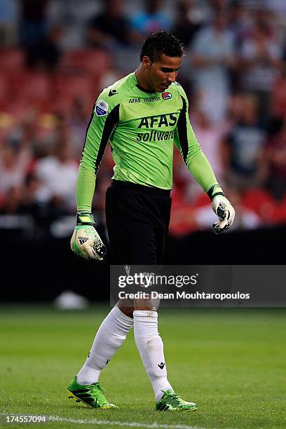 Goalkeeper, Esteban Alvarado of AZ looks dejected after his fumble leads to Kolbeinn Sigthorsson of Ajax scoring a goal during the Johan Cruyff...