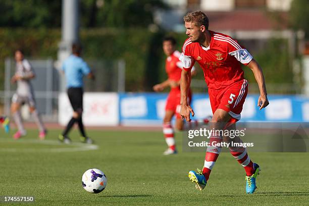 Jos Hooiveld of Southampton playing the ball during the pre-season friendly match between Southampton FC and Besiktas Istanbul at Stadion Villach on...