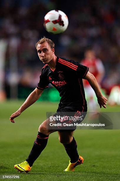 Christian Eriksen of Ajax in action during the Johan Cruyff Shield match between AZ Alkmaar and Ajax Amsterdam at the Amsterdam Arena on July 27,...