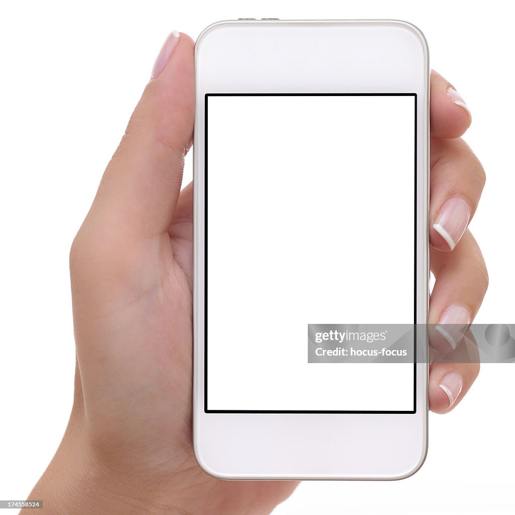 Holding white screen smart phone