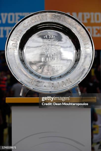 Detailed look at the trophy prior to the Johan Cruyff Shield match between AZ Alkmaar and Ajax Amsterdam at the Amsterdam Arena on July 27, 2013 in...
