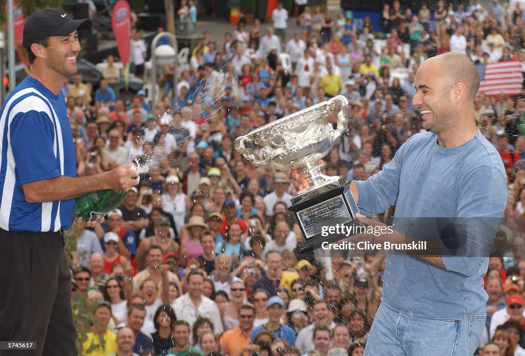 Andre Agassi of the USA celebrates
