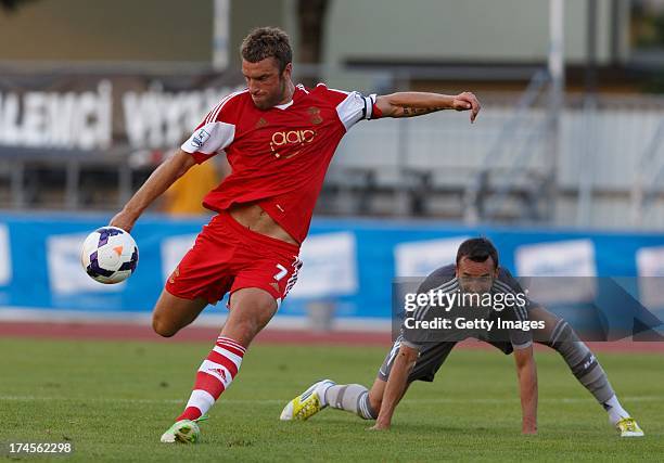 Rickie Lambert of Southampton kicks the ball during the preseason friendly match between Southampton FC and Besiktas Istanbul at Stadion Villach on...