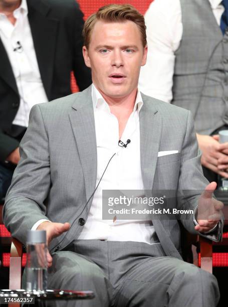 Actor Diego Klattenhoff speaks onstage during "The Blacklist" panel discussion at the NBC portion of the 2013 Summer Television Critics Association...
