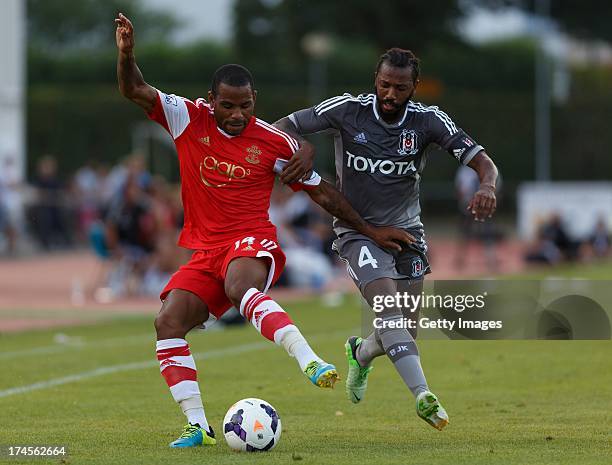 Jason Puncheon of Southampton and Manuel Fernandes of Besiktas compete for the ball during the preseason friendly match between Southampton FC and...