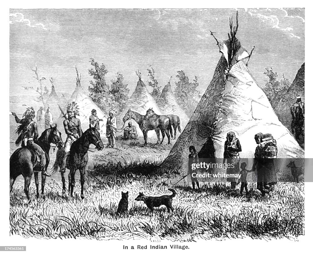In a indian village - Victorian engraving