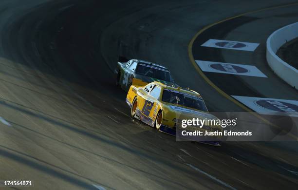 Sam Hornish Jr., driver of the Penske Truck Rental Ford, drives during the NASCAR Nationwide Series Feed The Children 300 at Kentucky Speedway on...