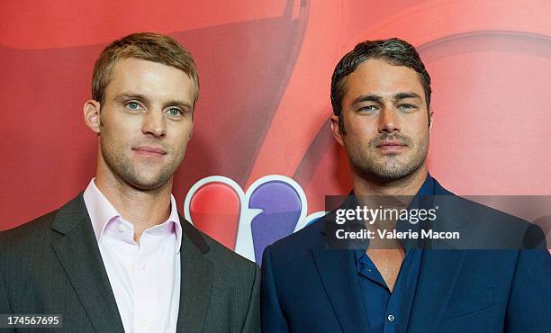 Jesse Spencer and Taylor Kinney arrives at the NBCUniversal's "2013 Summer TCA Tour" at The Beverly Hilton Hotel on July 27, 2013 in Beverly Hills,...
