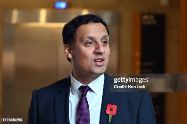 Scottish Labour leader Anas Sarwar looks on as he makes his way to First Minister's Questions in the Scottish Parliament, on October 26, 2023 in...