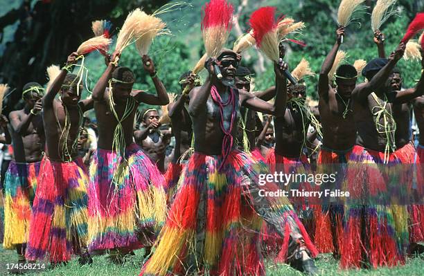 Followers of John Frum perform traditional Melanesian dances..