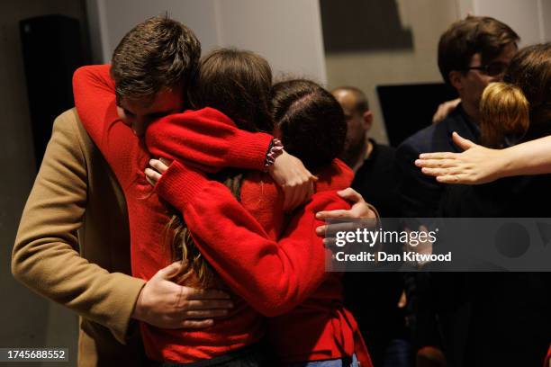 Supporters of Labour candidate Alistair Strathern celebrate the Mid Bedfordshire by-election win on October 20, 2023 in Shefford, England. The...