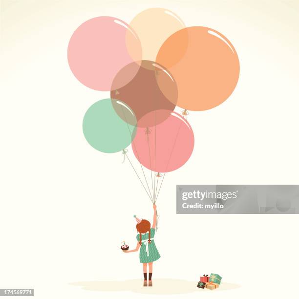 stockillustraties, clipart, cartoons en iconen met happy birthday vintage cupcake present party illustration vector myillo - balloon kid