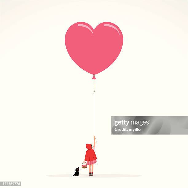 little red hood wolf invitation girl balloon illustration vector - girl illustration stock illustrations