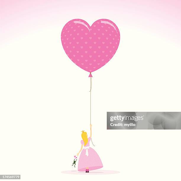 pink princess love toad balloon heart illustration vector - princess stock illustrations