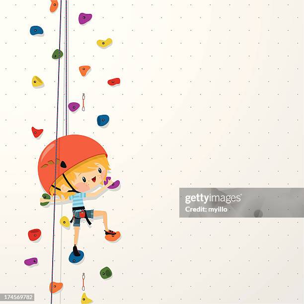 ilustraciones, imágenes clip art, dibujos animados e iconos de stock de kids. de subir el deporte boy pared para escalar ilustración vectorial - escalar