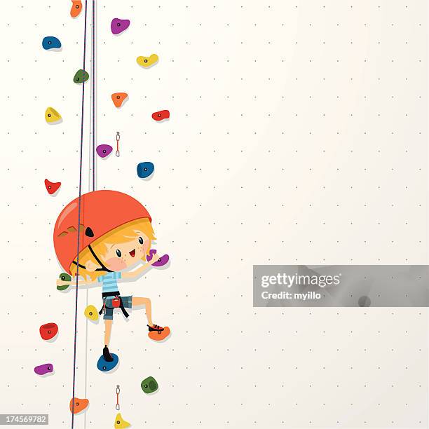 ilustraciones, imágenes clip art, dibujos animados e iconos de stock de kids. de subir el deporte boy pared para escalar ilustración vectorial - courage