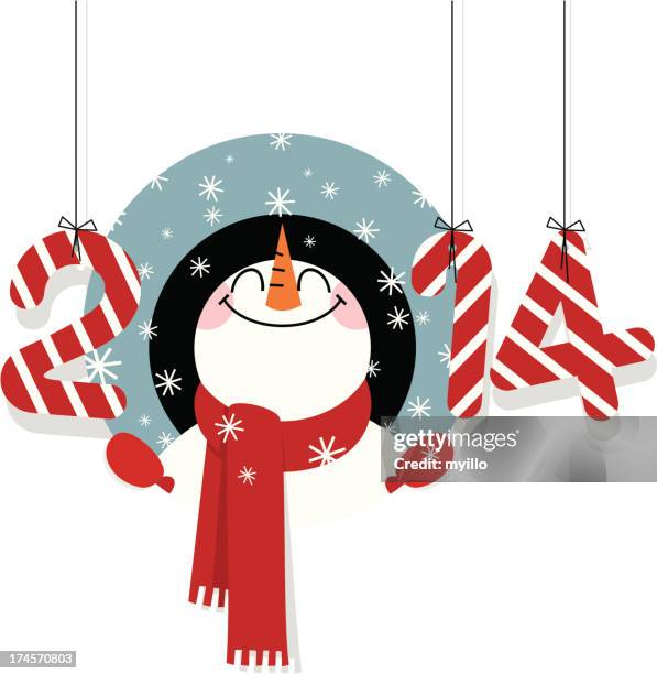 happy new year 2014 snowman greeting retro illustration vector - facecloth stock illustrations