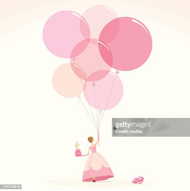 bildbanksillustrationer, clip art samt tecknat material och ikoner med pink princess happy birthday invitation girl cake illustration vector - tiara