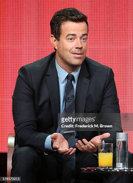 Producer/Host Carson Daly speaks onstage during "The Voice" panel discussion at the NBC portion of the 2013 Summer Television Critics Association...