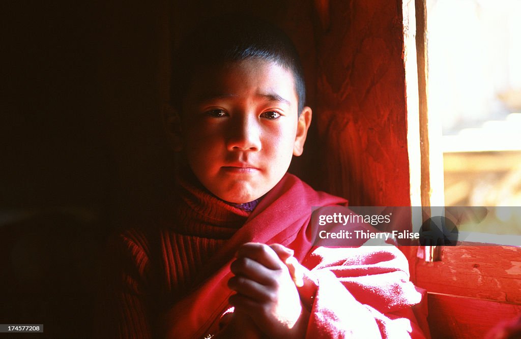 Pasang Lhamu, a seven-year-old child nun, at the Sin Sur...