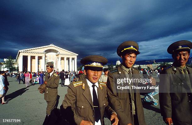 Soldiers at the Sukhbaatar square in Ulan Bator. The square is named after the Mongolian military leader Sukhbaatar who is regarded as a national...