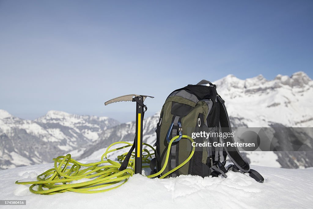Climbing equipment in snow