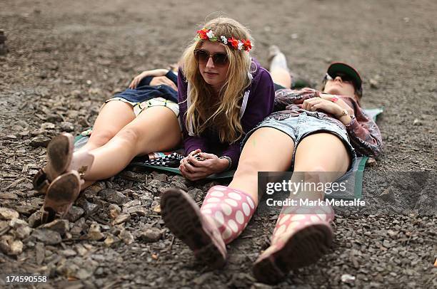 Festival-goers relax on day 3 of the 2013 Splendour In The Grass Festival on July 28, 2013 in Byron Bay, Australia.