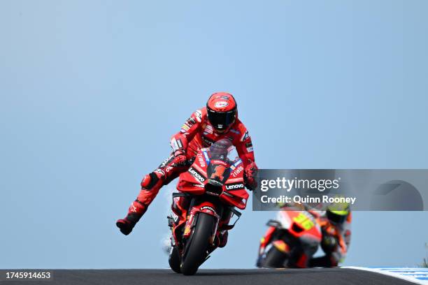 Francesco Bagnaia of Italy rides his Ducati Lenovo Team during free practice ahead of the 2023 MotoGP of Australia at Phillip Island Grand Prix...