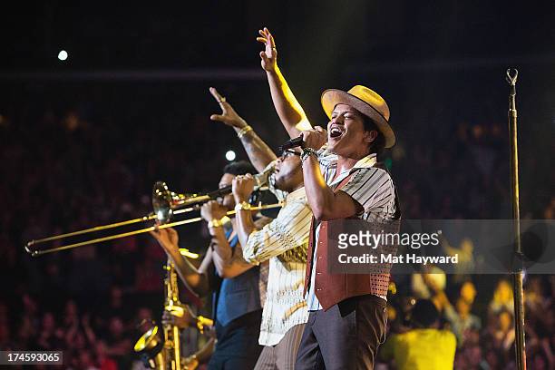 Grammy Award winner, Platinum record producer and artist Bruno Mars performs at Staples Center on July 27, 2013 in Los Angeles, California.