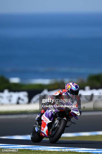 Jorge Martin of Spain rides his Prima Pramac Racing Team during free practice ahead of the 2023 MotoGP of Australia at Phillip Island Grand Prix...