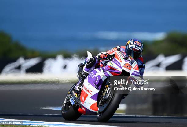 Johann Zarco of France and the Prima Pramac Racing Team in action during free practice ahead of the 2023 MotoGP of Australia at Phillip Island Grand...