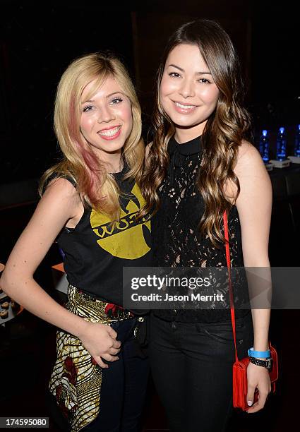 Actresses Jennette McCurdy and Miranda Cosgrove attend a private event at Hyde Lounge for the Bruno Mars & Ellie Goulding concert hosted by...