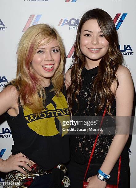 Actresses Jennette McCurdy and Miranda Cosgrove attend a private event at Hyde Lounge for the Bruno Mars & Ellie Goulding concert hosted by...