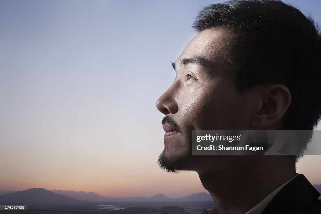 Profile of Man In Front of Sunset